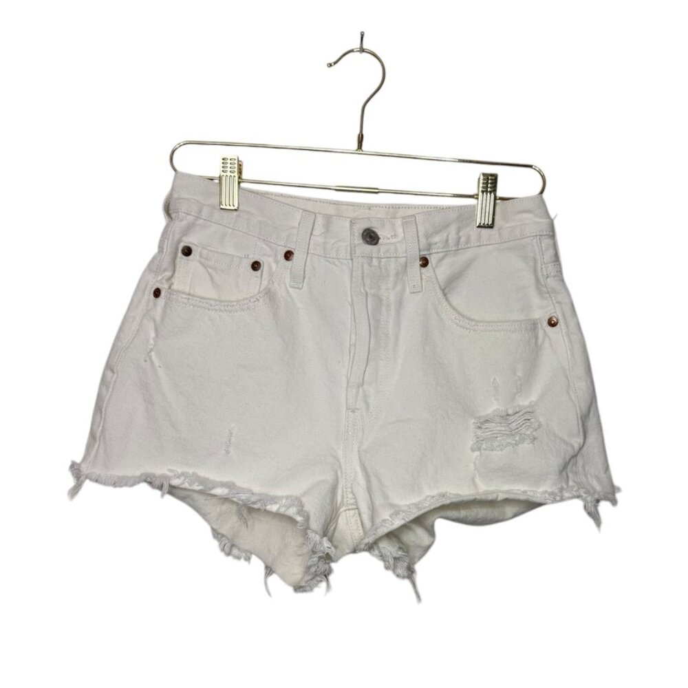 Levi's Premium Denim High Rise Short Women 27 Cream Button Fly Festival Casual